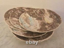 JOHNSON BROS OLDE ENGLISH COUNTRYSIDE Brown, Multicolor. 7 Dinner Plates. Disc