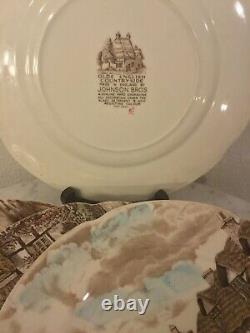 JOHNSON BROS OLDE ENGLISH COUNTRYSIDE Brown, Multicolor. 7 Dinner Plates. Disc