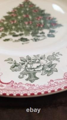JOHNSON BROS Old Britain Castles Pink Christmas Green Tree 10.5 DINNER PLATE