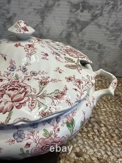 JOHNSON BROS ROSE CHINTZ SOUP TUREEN Pink Roses