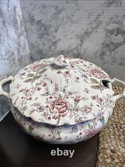 JOHNSON BROS ROSE CHINTZ SOUP TUREEN Pink Roses