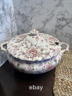 JOHNSON BROS ROSE CHINTZ SOUP TUREEN Pink Roses