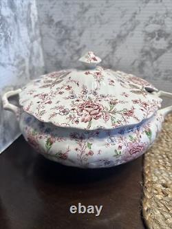 JOHNSON BROS ROSE CHINTZ SOUP TUREEN Pink Roses