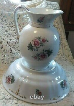 JOHNSON BROTHERS ENGLAND Ironstone WASH BASIN & PITCHER FLORAL Pink Roses