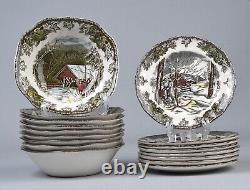 JOHNSON BROTHERS FRIENDLY VILLAGE Square Cereal Bowl (x 9), Bread Plate (x8)