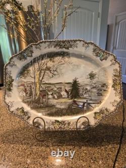 JOHNSON BROTHERS FRIENDLY VILLAGE Turkey Platter 20 Brown Stamp Read
