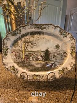 JOHNSON BROTHERS FRIENDLY VILLAGE Turkey Platter 20 Brown Stamp Read