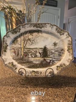 JOHNSON BROTHERS FRIENDLY VILLAGE Turkey Platter 20 Brown Stamp Read