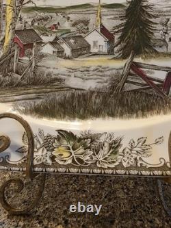 JOHNSON BROTHERS FRIENDLY VILLAGE Turkey Platter 20 Brown Stamp Read