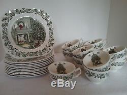 JOHNSON BROTHERS Merry Christmas SNACK SETS, Plate & Cup England, 11 Sets EUC