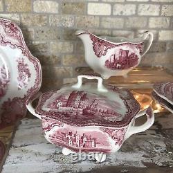 JOHNSON BROTHERS Pink Old Britain Castle Breakfast Setting For Two Vintage Set