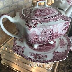 JOHNSON BROTHERS Pink Old Britain Castle Breakfast Setting For Two Vintage Set