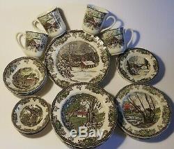 JOHNSON BROTHERS Set Of 28 THE FRIENDLY VILLAGE Plates Cups Bowls 4 Settings