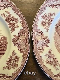 JOHNSON BROTHERS Set Of 8 Red Pink Transferware Dinner Plates Old Britain Castle