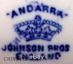 JOHNSON BROTHERS china ANDORRA flow blue CUP & SAUCER Set 2-1/4 x 3-3/4 Cup