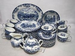 JOHNSON BROTHERS china COACHING SCENES Blue pattern 53pc Set cup/dinner/serving