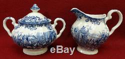 JOHNSON BROTHERS china COACHING SCENES Blue pattern 53pc Set cup/dinner/serving