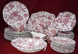 JOHNSON BROTHERS china ENGLISH CHIPPENDALE Red/Pink 53-piece SET SERVICE
