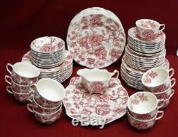 JOHNSON BROTHERS china ENGLISH CHIPPENDALE Red/Pink 86-piece SET SERVICE for 12