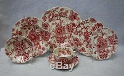 JOHNSON BROTHERS china ENGLISH CHIPPENDALE Red/Pink 86-piece SET SERVICE for 12