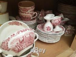 JOHNSON BROTHERS china OLD BRITAIN CASTLES Pink MIE 52-piece SET SERVICE for 8