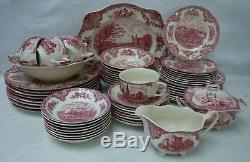 JOHNSON BROTHERS china OLD BRITAIN CASTLES Pink MIE 61-piece SET SERVICE for 8