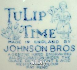 JOHNSON BROTHERS china TULIP TIME BLUE England Covered Vegetable Serving Bowl