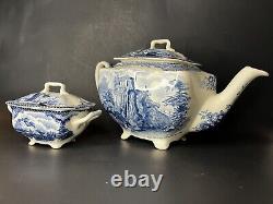 JOHNSON BROTHER OLD BRITAIN CATLES 1792 TEA POT AND SUGAR BOWL. Made In ENGLAND