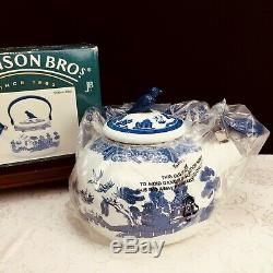 Johnson Bros Blue Willow Whistling Tea Kettle Enamelware New Old Stock in Box