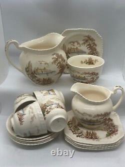 Johnson Bros Castle On The Lake Bone China circa 1950s Luncheon Set 15 Pieces