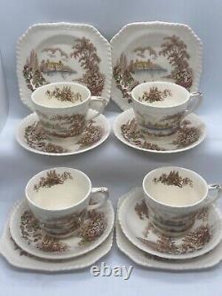 Johnson Bros Castle On The Lake Bone China circa 1950s Luncheon Set 15 Pieces