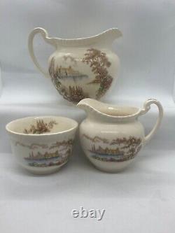 Johnson Bros Castle On The Lake Bone China circa 1950s Luncheon Set 15 Pieces