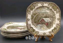 Johnson Bros China FRIENDLY VILLAGE COVERED BRIDGE 8 Square Salad Plates 7 3/4