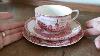 Johnson Bros China Red And White Old Britain Castles Teacup Trio