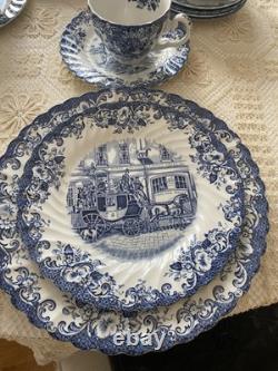 Johnson Bros. Coaching Scenes, Blue Transferware Pattern, 34 Pieces- Set For 6