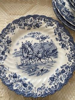 Johnson Bros. Coaching Scenes, Blue Transferware Pattern, 34 Pieces- Set For 6