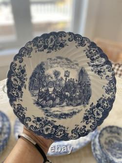 Johnson Bros. Coaching Scenes, Blue Transferware Pattern, 34 Pieces- Set For 6