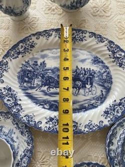 Johnson Bros. Coaching Scenes, Blue Transferware Pattern, 34 Pieces- Set For 6