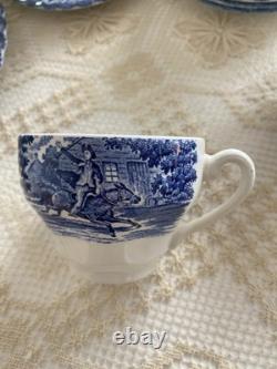 Johnson Bros. Coaching Scenes, Blue Transferware Pattern, 34 Pieces- Set For 6