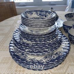 Johnson Bros. Coaching Scenes, Blue Transferware Pattern, 34 Pieces- Set For 6