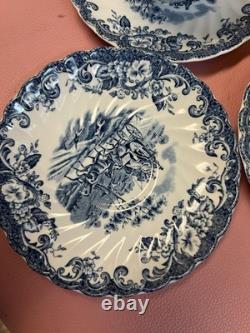Johnson Bros Coaching Scenes Hunting Ironstone Blue/White Cup & Saucer Set 14p