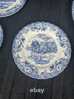 Johnson Bros Coaching Scenes vintage Blue & White set 5 Dinner and salad Plates