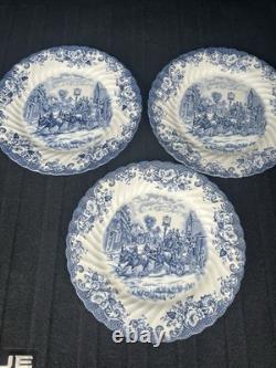 Johnson Bros Coaching Scenes vintage Blue & White set 5 Dinner and salad Plates