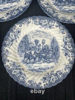 Johnson Bros Coaching Scenes vintage Blue & White set 5 Dinner and salad Plates