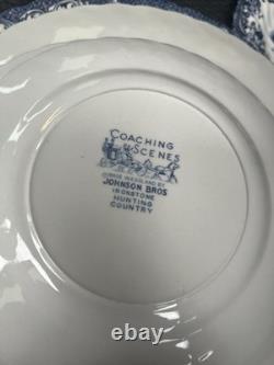 Johnson Bros Coaching Scenes vintage Blue & White set 5 Dinner and salad Plates