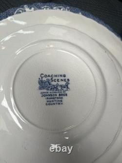Johnson Bros Coaching Scenes vintage Blue & White set 5 Dinner and salad Plates