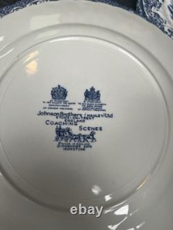 Johnson Bros Coaching Scenes vintage Blue & White set 5 Dinner and salad Plates