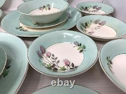 Johnson Bros DISHWARE Set 17 pces Sea Green & Lilac Rosebud Mid-Century Modern