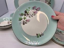 Johnson Bros DISHWARE Set 17 pces Sea Green & Lilac Rosebud Mid-Century Modern