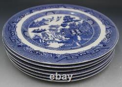 Johnson Bros England 1883 Set of 6 Dinner Plates Willow Pattern 11 Blue & White